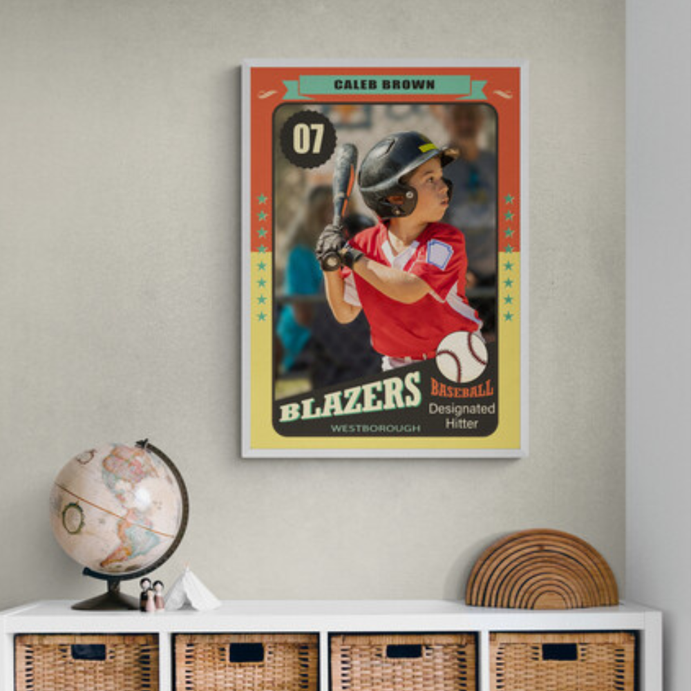 Personalized Retro Baseball Card Framed Poster – Player Blankets